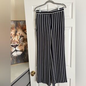 Ann Taylor Black & White Vertical-Striped Wide-Leg Pants